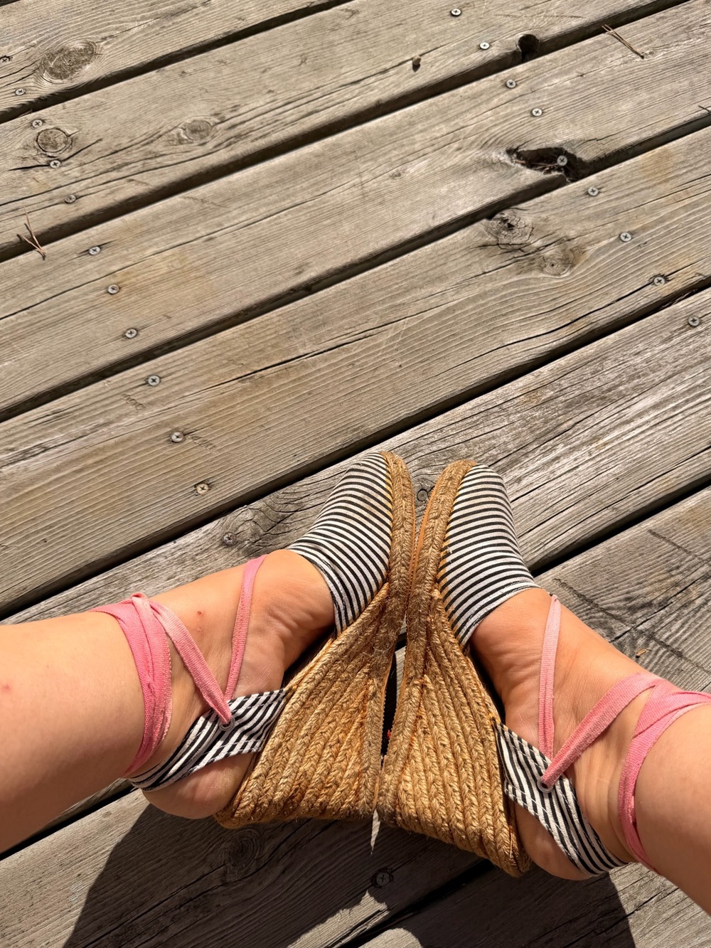GAP Striped Espadrille Flat with Pink Ankle Tie - Women's Shoe